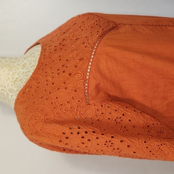 NAOO Nation AK Outiftters Women's Terracotta Eyelet Embroidered Boho Hobo Top S - Picture 5 of 13